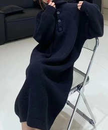 ヘンリーネックリブニットワンピース