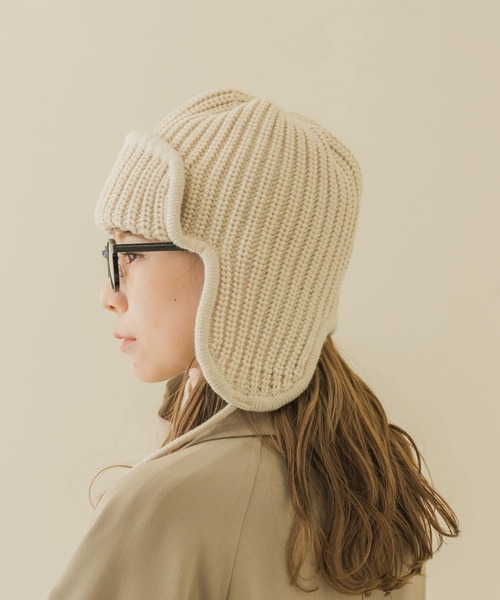 SMELLY（スメリー）の「リブニットフライトキャップ（ニットキャップ/ビーニー・レディース・ベージュ/モカ/チャコールグレー・-）」の4枚目の写真