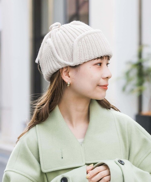 SMELLY（スメリー）の「リブニットフライトキャップ（ニットキャップ/ビーニー・レディース・ベージュ/モカ/チャコールグレー・-）」の10枚目の写真