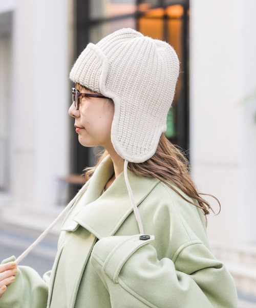 SMELLY（スメリー）の「リブニットフライトキャップ（ニットキャップ/ビーニー・レディース・ベージュ/モカ/チャコールグレー・-）」の12枚目の写真