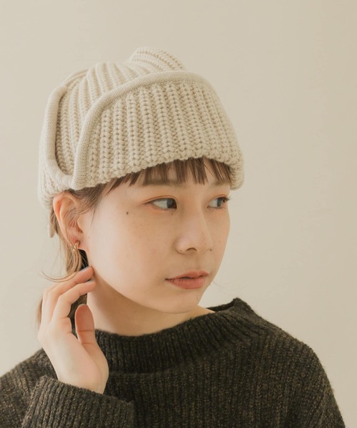 SMELLY（スメリー）の「リブニットフライトキャップ（ニットキャップ/ビーニー・レディース・ベージュ/モカ/チャコールグレー・-）」の17枚目の写真