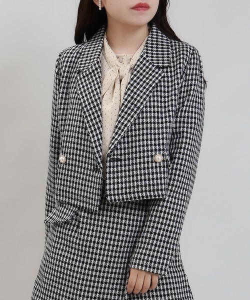 セール】チェック柄ショートジャケット（テーラードジャケット