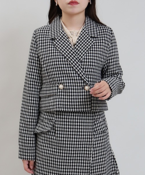 ASTORIA ODIER（アストリアオディール）の「チェック柄ショートジャケット（テーラードジャケット・レディース・ブラック/ライトグレー・MEDIUM/LARGE）」の3枚目の写真