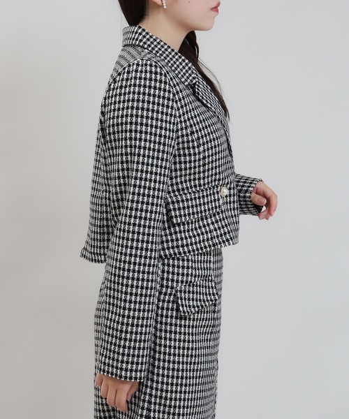 ASTORIA ODIER（アストリアオディール）の「チェック柄ショートジャケット（テーラードジャケット・レディース・ブラック/ライトグレー・MEDIUM/LARGE）」の4枚目の写真