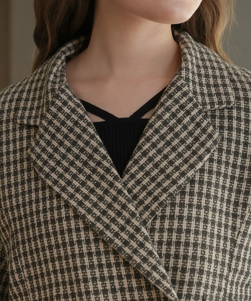 セール】チェック柄ショートジャケット（テーラードジャケット