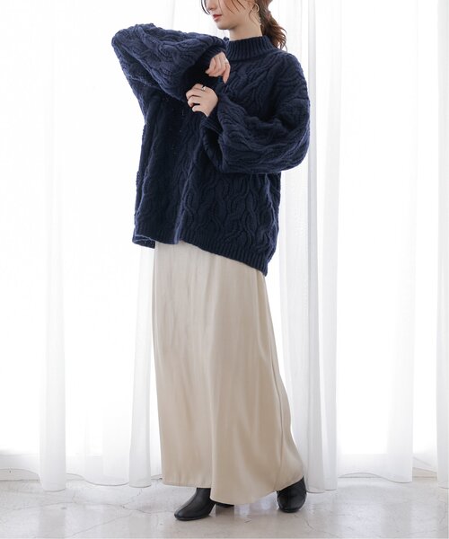 frames RAY CASSIN(フレームスレイカズン)の「ケーブルボリュームスリーブニット(ニット/セーター・レディース・グレイッシュベージュ/オレンジ/キナリ/ネイビー・FREE)」の10枚目の写真