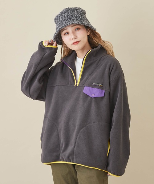 CUBE SUGAR(キューブシュガー)の「フリースハーフジップスタンドカラープルオーバー(その他トップス・レディース・ヘザーチャコール/ベージュ/オレンジ/マルチ/グリーン・M)」の2枚目の写真