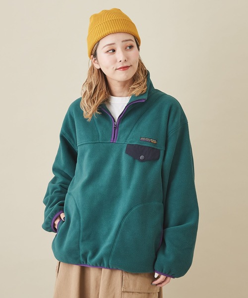 CUBE SUGAR(キューブシュガー)の「フリースハーフジップスタンドカラープルオーバー(その他トップス・レディース・ヘザーチャコール/ベージュ/オレンジ/マルチ/グリーン・M)」の3枚目の写真