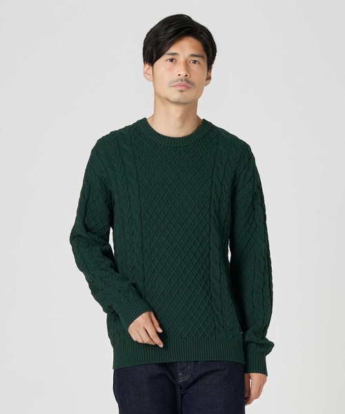 PLUS ONE(プラスワン)の「【PLUS ONE】【BENRY】ケーブル編みクルーネックニット(ニット/セーター・メンズ・グレー/ネイビー/ダークグリーン・L/M/XL)」の3枚目の写真