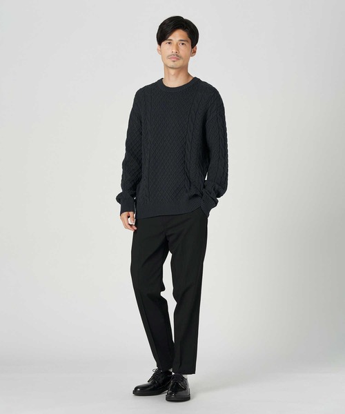 PLUS ONE(プラスワン)の「【PLUS ONE】【BENRY】ケーブル編みクルーネックニット(ニット/セーター・メンズ・グレー/ネイビー/ダークグリーン・L/M/XL)」の12枚目の写真