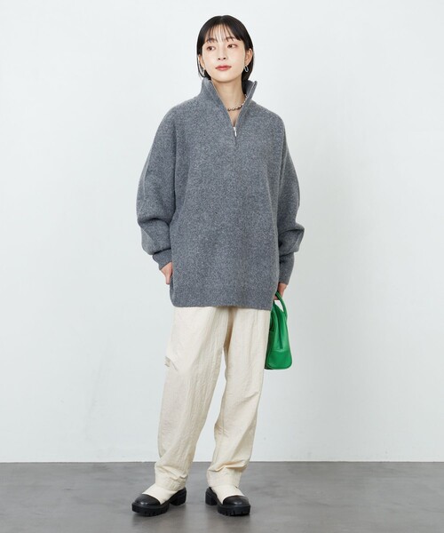 FREAK'S STORE（フリークスストア）の「限定展開　モチモチ エアリーヤーン ハーフジップ ニットプルオーバー（ニット/セーター・レディース・オフホワイト/ブラック/ブルー/オレンジ/グレー/ライトグレー・ﾌﾘ-）」の11枚目の写真