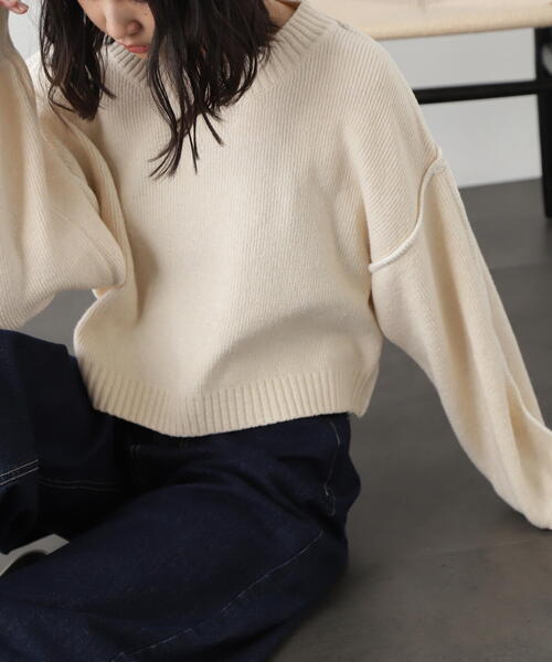 FREE'S MART（フリーズマート）の「◇杢ストレッチ総針配色ステッチニット（ニット/セーター・レディース・ベージュ/パープル/ブラック/ホワイト/グリーン・FREE）」の15枚目の写真