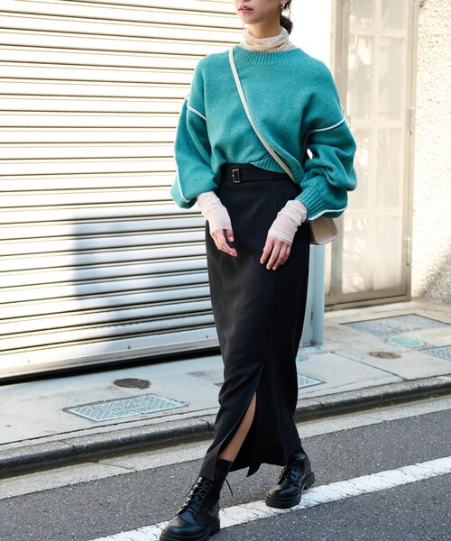 FREE'S MART（フリーズマート）の「◇杢ストレッチ総針配色ステッチニット（ニット/セーター・レディース・ベージュ/パープル/ブラック/ホワイト/グリーン・FREE）」の20枚目の写真