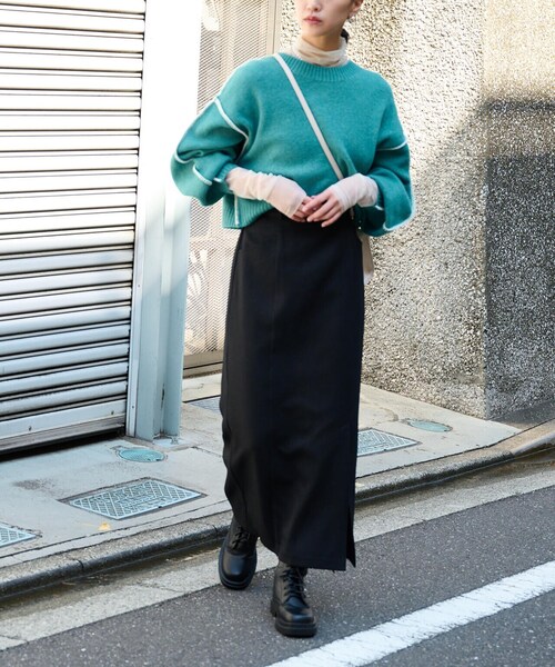 FREE'S MART（フリーズマート）の「◇杢ストレッチ総針配色ステッチニット（ニット/セーター・レディース・ベージュ/パープル/ブラック/ホワイト/グリーン・FREE）」の21枚目の写真