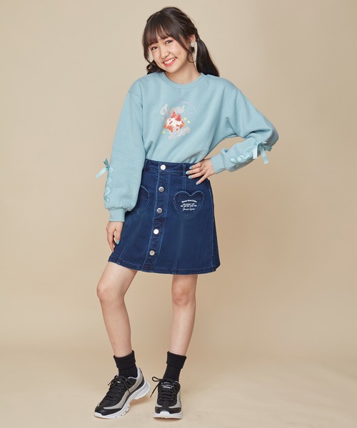 JENNI love（ジェニィラブ）の「【裏起毛】【ウエスト調整可能】あったかハートポケットデニムスカート（デニムスカート・キッズ・ネイビー/ブルー・140cm/160cm/150cm/130cm）」の4枚目の写真