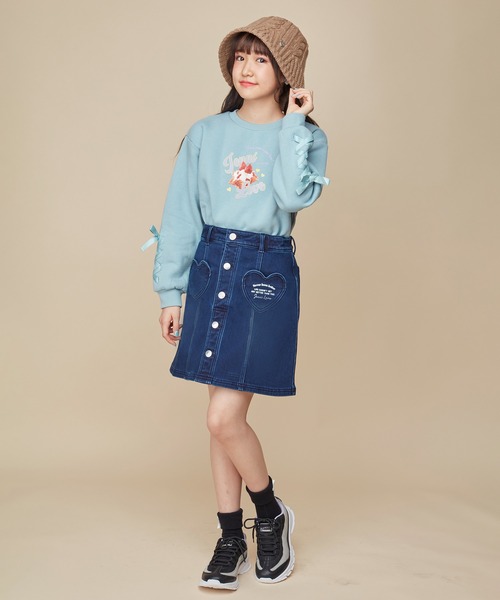 JENNI love（ジェニィラブ）の「【裏起毛】【ウエスト調整可能】あったかハートポケットデニムスカート（デニムスカート・キッズ・ネイビー/ブルー・140cm/160cm/150cm/130cm）」の3枚目の写真