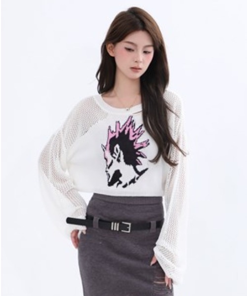 A'GEM/9 × .kom『.kom/ドットケーオーエム』袖メッシュクロップニット（ニット/セーター）｜.KOM（ドットコム）