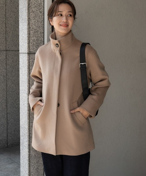 URBAN RESEARCH DOORS（アーバンリサーチドアーズ）の「スタンドカラーミドルコート（その他アウター・レディース・ブラック/ホワイト系その他/ベージュ・MEDIUM）」の10枚目の写真