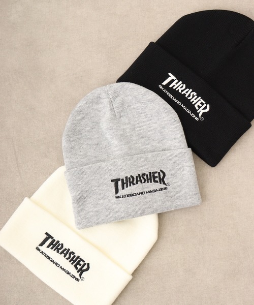 THRASHER(スラッシャー)の「THRASHER LONG KNIT CAP(ニットキャップ/ビーニー・メンズ・グレー/ダークブラウン/ブラック/ホワイト・FREE)」の1枚目の写真