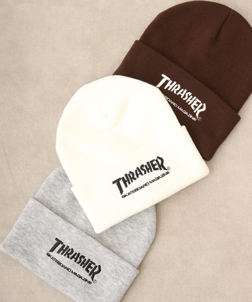 THRASHER(スラッシャー)の「THRASHER LONG KNIT CAP(ニットキャップ/ビーニー・メンズ・グレー/ダークブラウン/ブラック/ホワイト・FREE)」の2枚目の写真