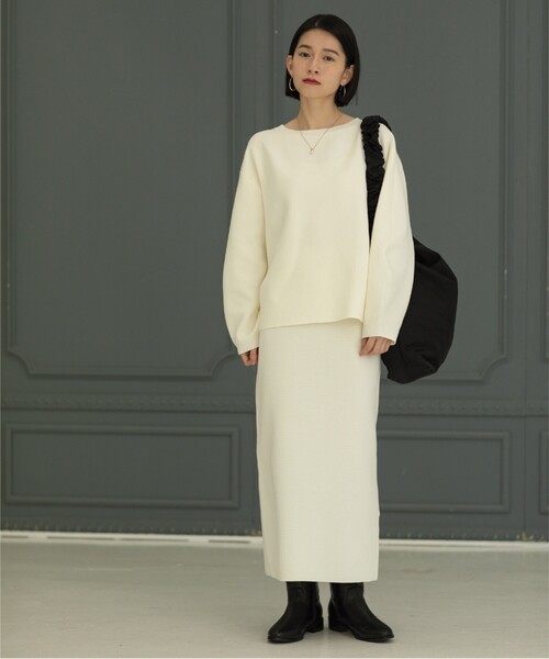 OPAQUE.CLIP(オペークドットクリップ)の「◆セットアップ対応 ミラノリブクルーネックニット【抗ピリング/洗濯機洗い可】(ニット/セーター・レディース・ブラック/ライトイエロー系/ホワイト系3/ホワイト・38/36/40/42)」の7枚目の写真