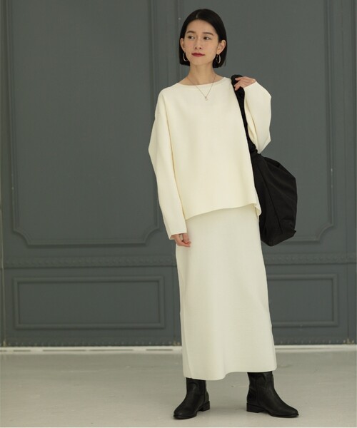 OPAQUE.CLIP(オペークドットクリップ)の「◆セットアップ対応 ミラノリブクルーネックニット【抗ピリング/洗濯機洗い可】(ニット/セーター・レディース・ブラック/ライトイエロー系/ホワイト系3/ホワイト・38/36/40/42)」の8枚目の写真