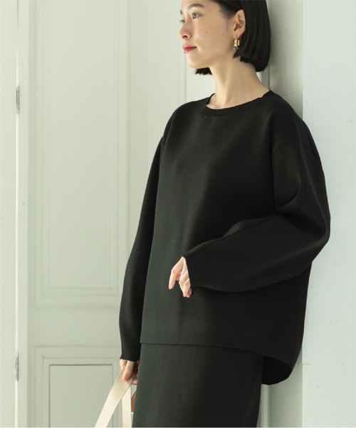 OPAQUE.CLIP(オペークドットクリップ)の「◆セットアップ対応 ミラノリブクルーネックニット【抗ピリング/洗濯機洗い可】(ニット/セーター・レディース・ブラック/ライトイエロー系/ホワイト系3/ホワイト・38/36/40/42)」の1枚目の写真