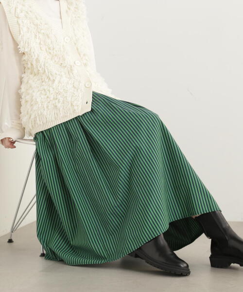 N.(N. Natural Beauty Basic)(エヌエヌナチュラルビューティーベーシック)の「◆ストライプギャザーフレアスカート(スカート・レディース・イエロー系その他/グリーン系その他・MEDIUM)」の8枚目の写真