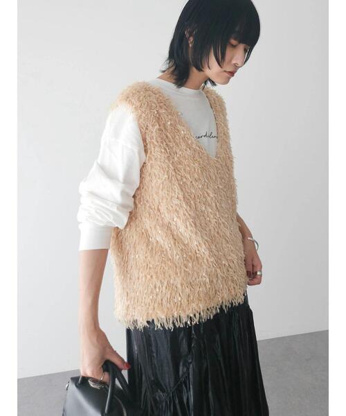 Sugar spoon（シュガースプーン）の「・SUGAR　SPOON　フェザーヤーンベスト（ベスト・レディース・ベージュ/アイボリー/ブラック・FREE）」の4枚目の写真