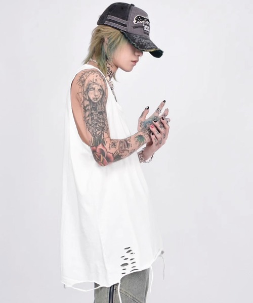 Theater code(シアターコード)の「▲damage tank top / ダメージ タンクトップ(タンクトップ・メンズ・ブラック/ホワイト・2/3)」の2枚目の写真