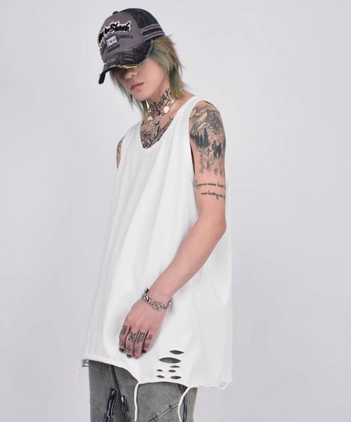 Theater code(シアターコード)の「▲damage tank top / ダメージ タンクトップ(タンクトップ・メンズ・ブラック/ホワイト・2/3)」の3枚目の写真