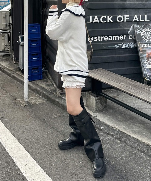 Alley by w closet（アリーバイダブルクローゼット）の「【Alley】フリフリケーブルプルオーバー（ニット/セーター・レディース・オフホワイト/サックスブルー・FREE）」の7枚目の写真