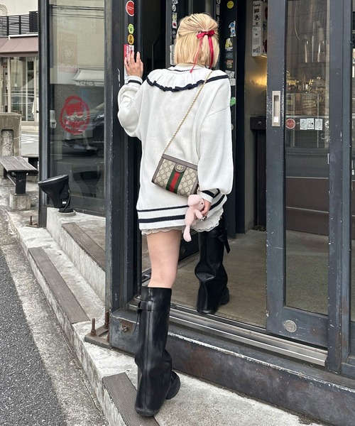 Alley by w closet（アリーバイダブルクローゼット）の「【Alley】フリフリケーブルプルオーバー（ニット/セーター・レディース・オフホワイト/サックスブルー・FREE）」の8枚目の写真