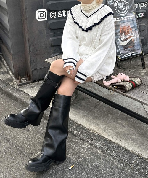 Alley by w closet（アリーバイダブルクローゼット）の「【Alley】フリフリケーブルプルオーバー（ニット/セーター・レディース・オフホワイト/サックスブルー・FREE）」の11枚目の写真