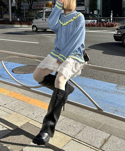 Alley by w closet（アリーバイダブルクローゼット）の「【Alley】フリフリケーブルプルオーバー（ニット/セーター・レディース・オフホワイト/サックスブルー・FREE）」の13枚目の写真