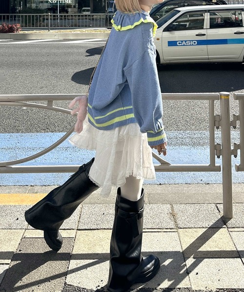 Alley by w closet（アリーバイダブルクローゼット）の「【Alley】フリフリケーブルプルオーバー（ニット/セーター・レディース・オフホワイト/サックスブルー・FREE）」の18枚目の写真