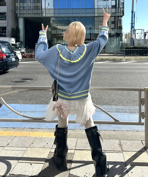 Alley by w closet（アリーバイダブルクローゼット）の「【Alley】フリフリケーブルプルオーバー（ニット/セーター・レディース・オフホワイト/サックスブルー・FREE）」の20枚目の写真