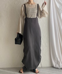 She's Closet（シーズクローゼット）の「2WAYハイウエストドロストギャザーシャーリングロングミリタリージャンパースカートワンピース（ジャンパースカート）」