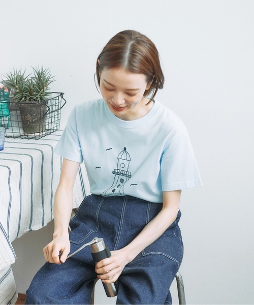 [美品]PAR ICI パーリッシィ刺繍入りコットン半袖オープンカラーシャツ PAR ICI（パーリッシィ）の「【WEB別注カラー】灯台刺繍Tシャツ