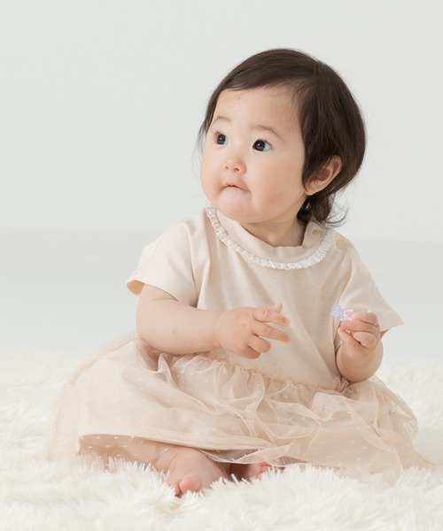 chil2（チルツー）の「チュール切り替え 半袖ロンパース（ロンパース・キッズ・ピンク/ブラック/サックスブルー/クリーム・70cm/80ｃｍ/90cm）」の3枚目の写真