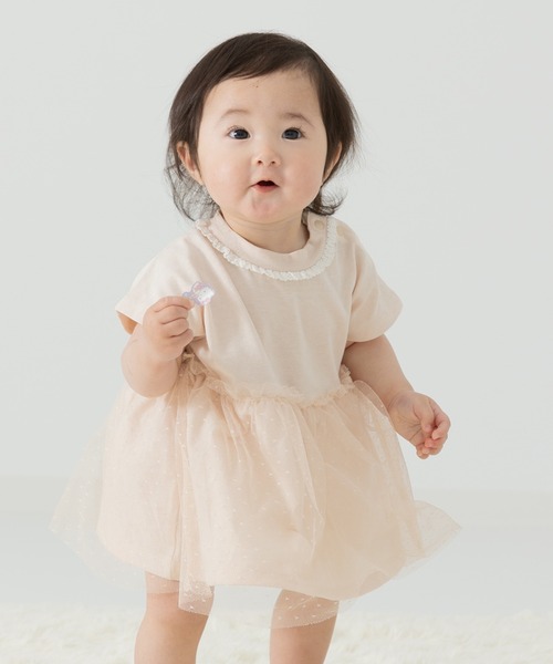 国産品 chil2（チルツー）の「チュール切り替え 半袖ロンパース サロペット・オーバーオール・オールインワン