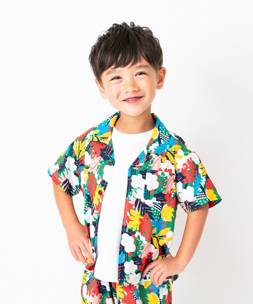 Moujonjon（ムージョンジョン）の「ボタニカル柄レーヨン半袖シャツ（シャツ/ブラウス・キッズ・ブルー/ピンク・90/100/110/120/130/140）」の2枚目の写真