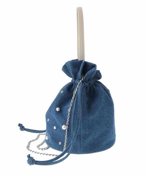 31 Sons de mode（トランテアン　ソン　ドゥ　モード）の「パールビジュー巾着バッグ（ハンドバッグ・レディース・ブラック/ダークインディゴブルー・フリー）」の7枚目の写真