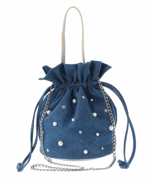 31 Sons de mode（トランテアン　ソン　ドゥ　モード）の「パールビジュー巾着バッグ（ハンドバッグ・レディース・ブラック/ダークインディゴブルー・フリー）」の5枚目の写真