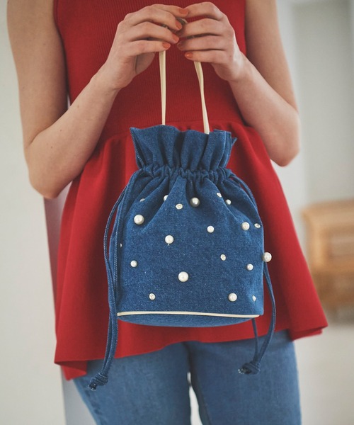 31 Sons de mode（トランテアン　ソン　ドゥ　モード）の「パールビジュー巾着バッグ（ハンドバッグ・レディース・ブラック/ダークインディゴブルー・フリー）」の18枚目の写真