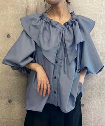 ストライプフリルブラウス