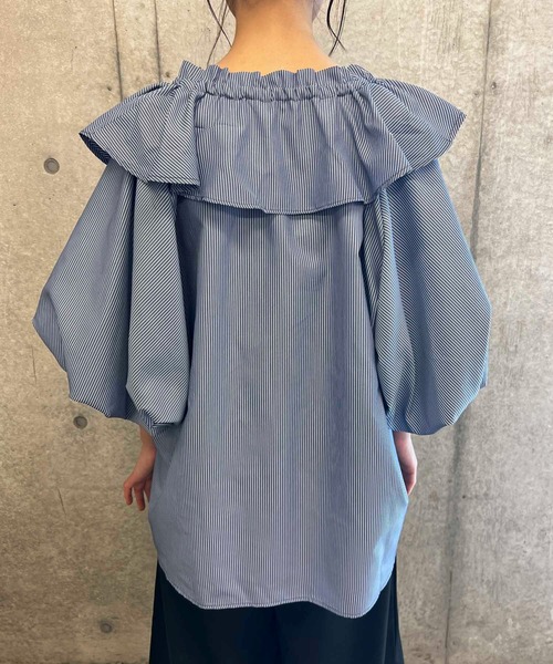 byYOUANCE（バイユアンス）の「ストライプフリルブラウス（シャツ/ブラウス・レディース・ブルー系その他4・MEDIUM）」の5枚目の写真