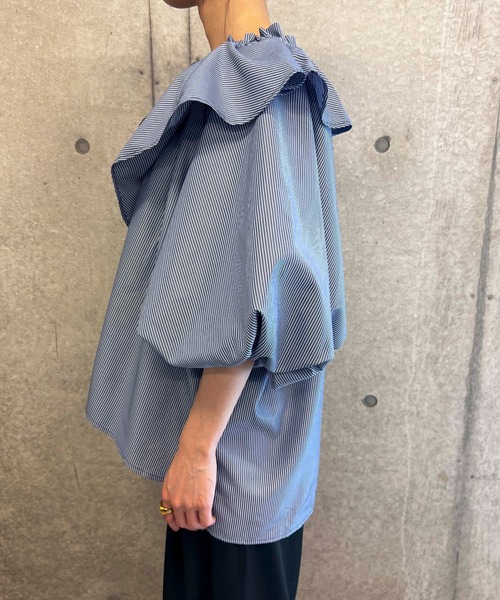 byYOUANCE（バイユアンス）の「ストライプフリルブラウス（シャツ/ブラウス・レディース・ブルー系その他4・MEDIUM）」の7枚目の写真