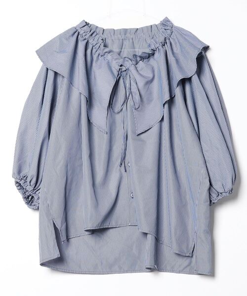 byYOUANCE（バイユアンス）の「ストライプフリルブラウス（シャツ/ブラウス・レディース・ブルー系その他4・MEDIUM）」の3枚目の写真