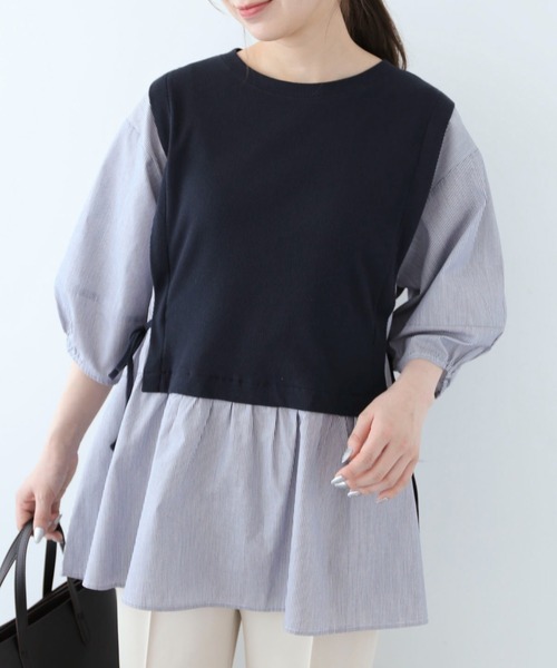 Green　Parks（グリーンパークス）の「テレコドッキングチュニック（チュニック・レディース・ブラック/ホワイト系その他2/ストライプ・FREE）」の3枚目の写真